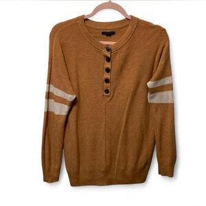 American Eagle Tan Cotton Henley Sweater with Striped Sleeves